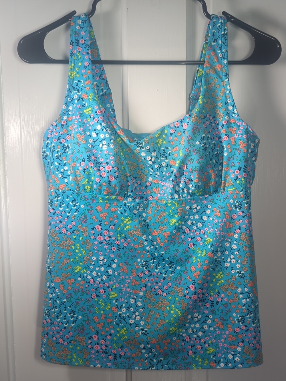 Lands End Floral Tankini Top Aqua Floral Sz 8D
